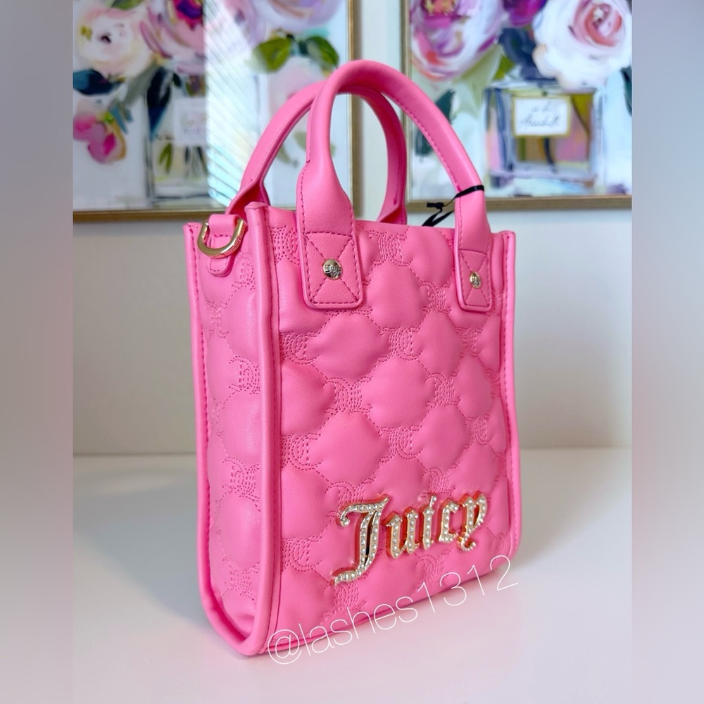 JUICY COUTURE Purse Taking the Lead Mini Crossbody Tote Bag  w/ Pouch - Pink - Picture 4 of 9